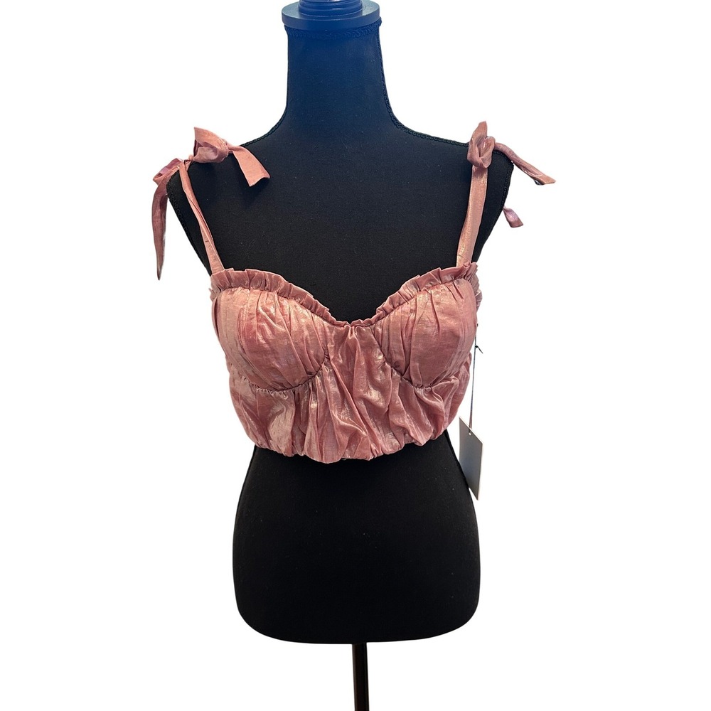 Majorelle Carola Bustier Top in Iridescent Rose Pink Metallic Tie Straps XS NEW